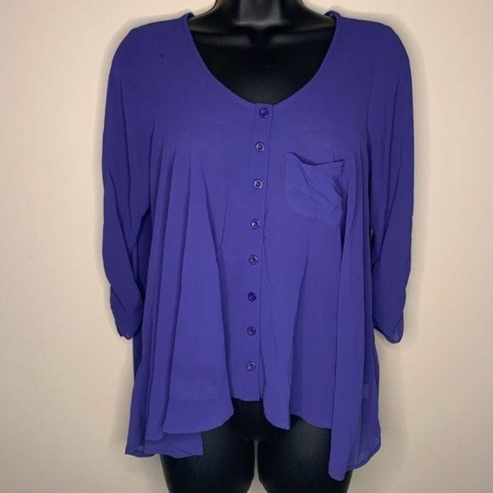 Material Girl Sheer Purple Flow Button Blouse NWOT